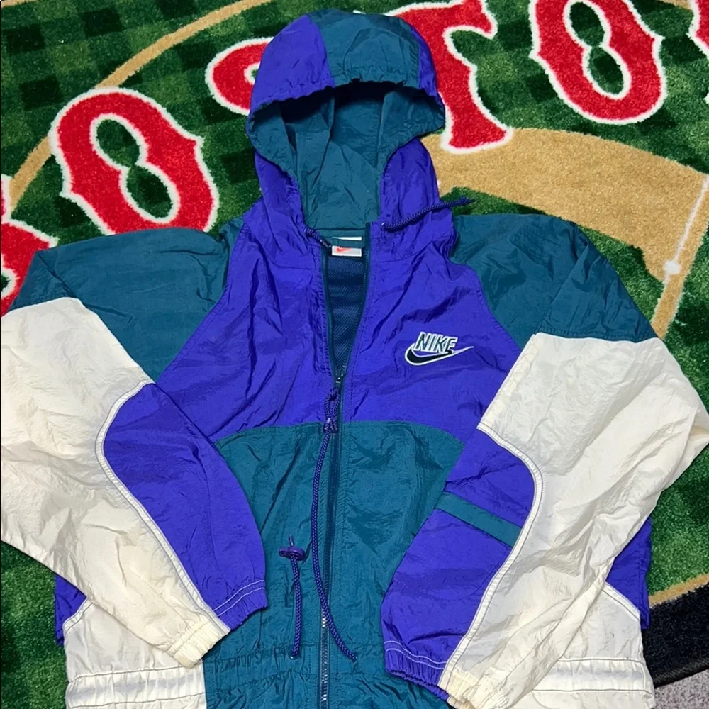Vintage 90s Nike Blue & Green Windbreaker Rain Jacket Women's Size Medium
